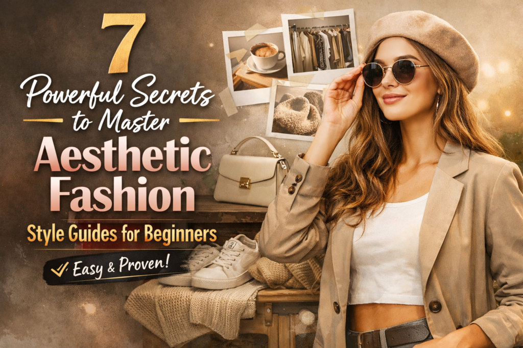 Aesthetic fashion style guides for beginners showing minimalist, streetwear, and cottagecore outfit examples in neutral color palettes