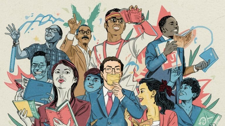 Illustration representing social activists biographies books and diverse voices inspiring social change through reading and education