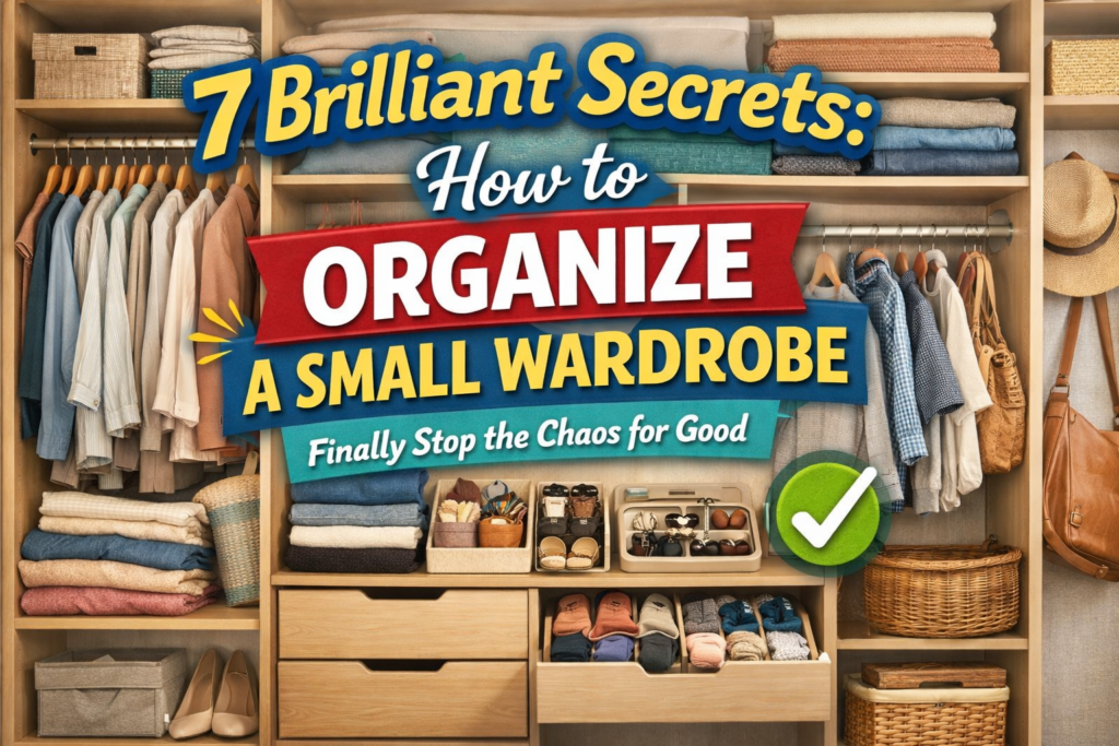 How to organize a small wardrobe with smart storage ideas, folded clothes, hanging sections, and space-saving organizers