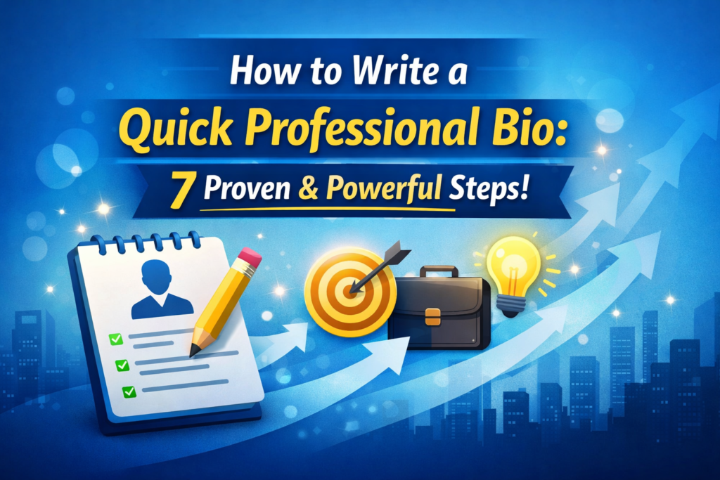 How to write a quick professional bio step-by-step guide with checklist and professional icons