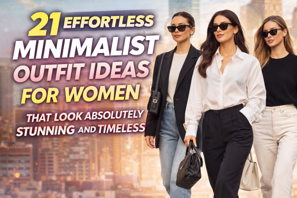 Minimalist outfit ideas for women featuring neutral tones, clean lines, and timeless capsule wardrobe pieces.