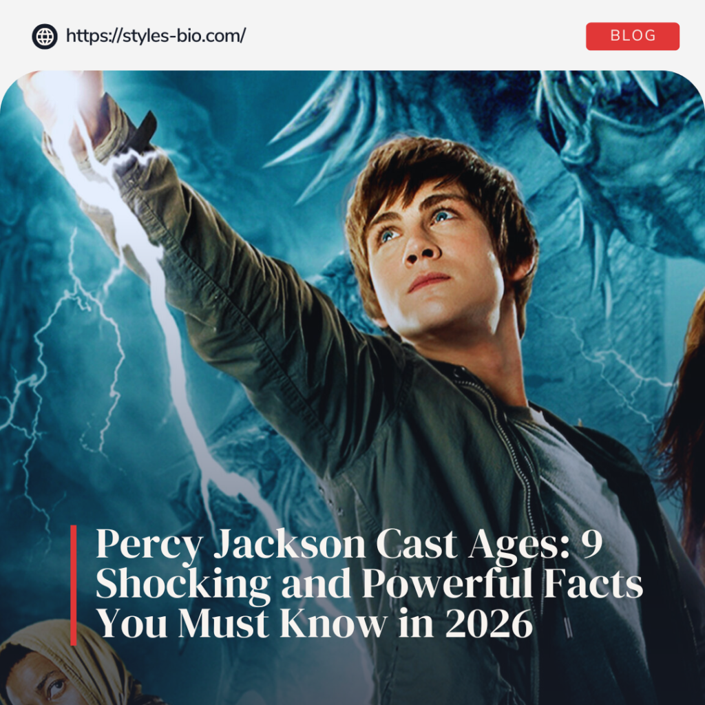 Percy Jackson cast ages in 2026 featured in a magazine-style cover image with bold headline design