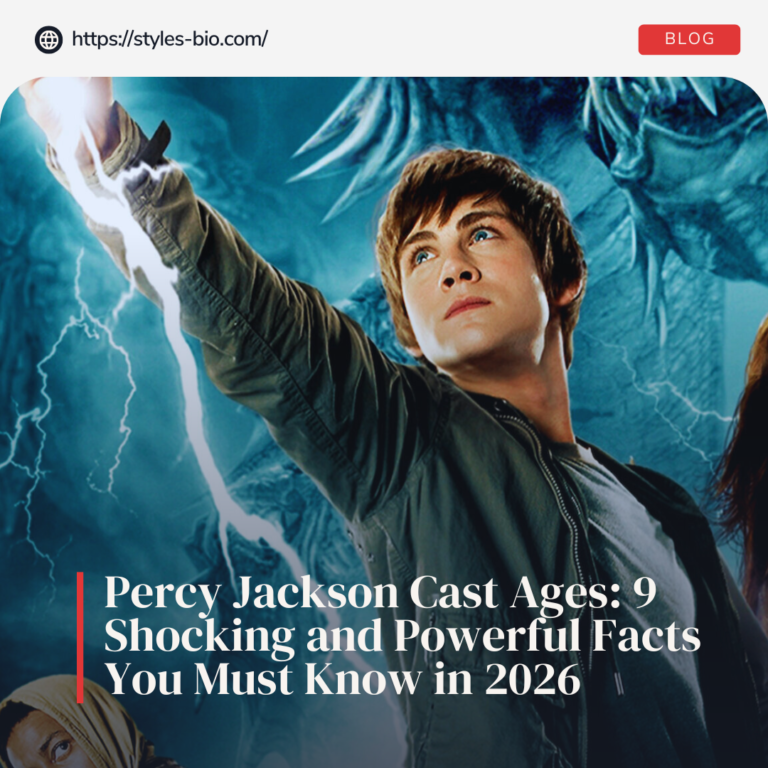 Percy Jackson cast ages in 2026 featured in a magazine-style cover image with bold headline design