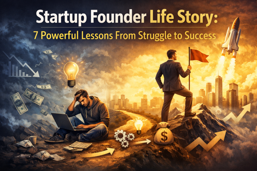 startup founder life story showing struggle growth and success journey