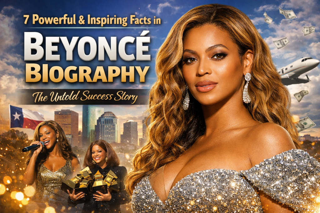 Beyoncé biography featured image showing her success story and music career journey