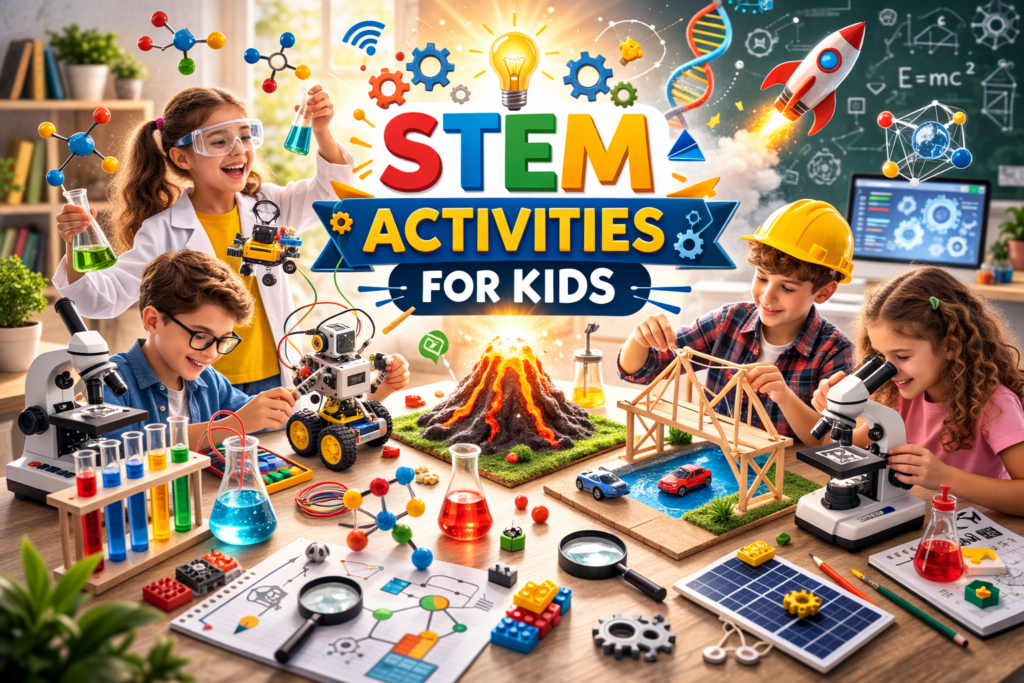 STEM activities for kids with fun science engineering and technology learning projects