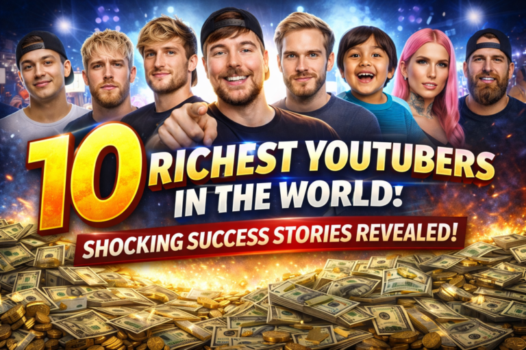 Top 10 richest YouTubers in the world featured image showing popular YouTube creators and wealth success